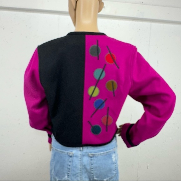 beppa Women’s size Small Fuchsia and Black Deco Wool Blazer - Picture 4 of 13